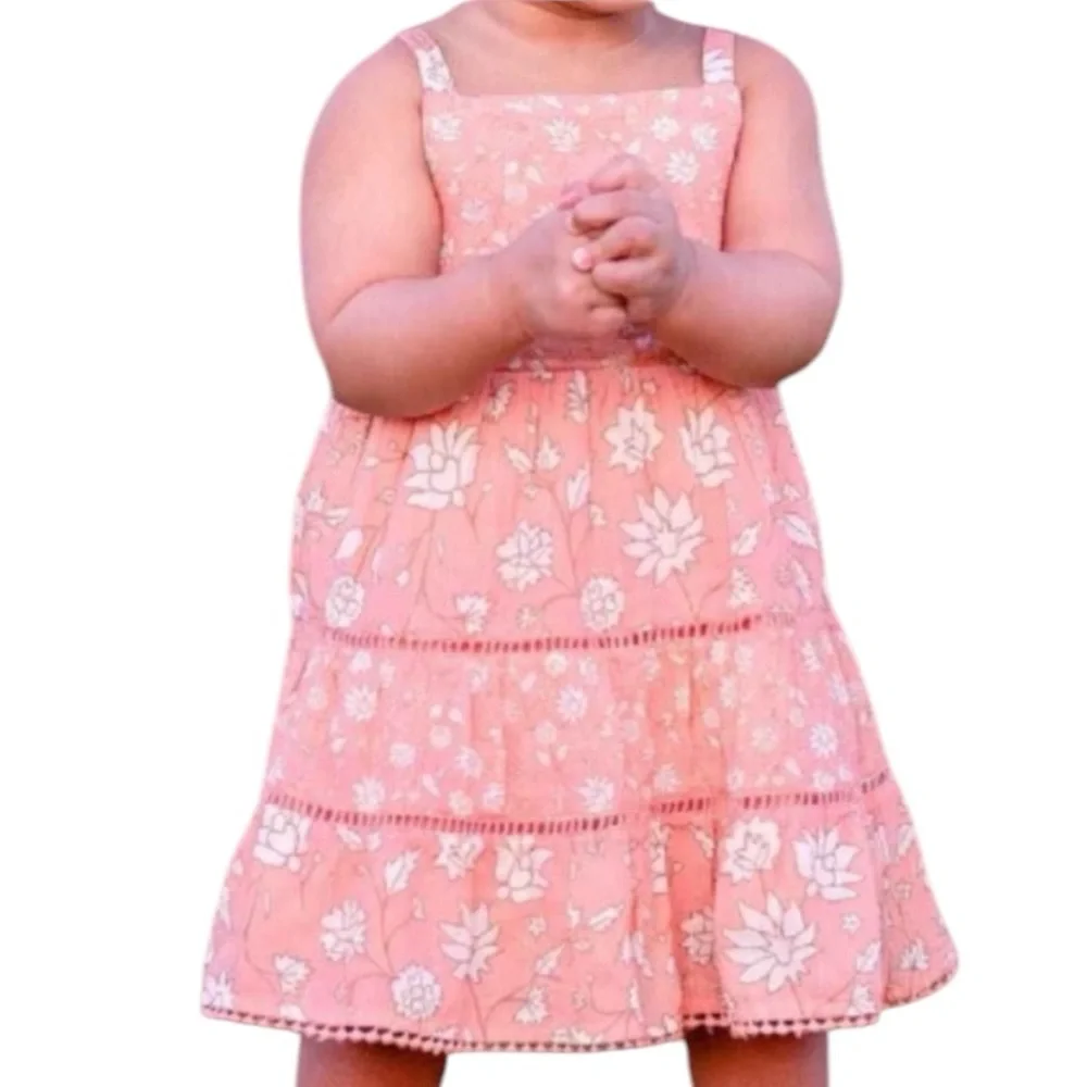 Cat & Jack Peach Floral Tiered Tank Dress with Panty